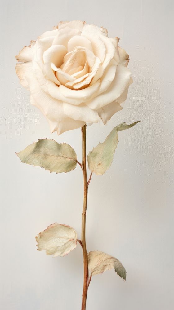 Real pressed white rose flower petal plant.