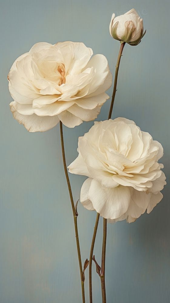Real pressed white rose flowers blossom petal plant.