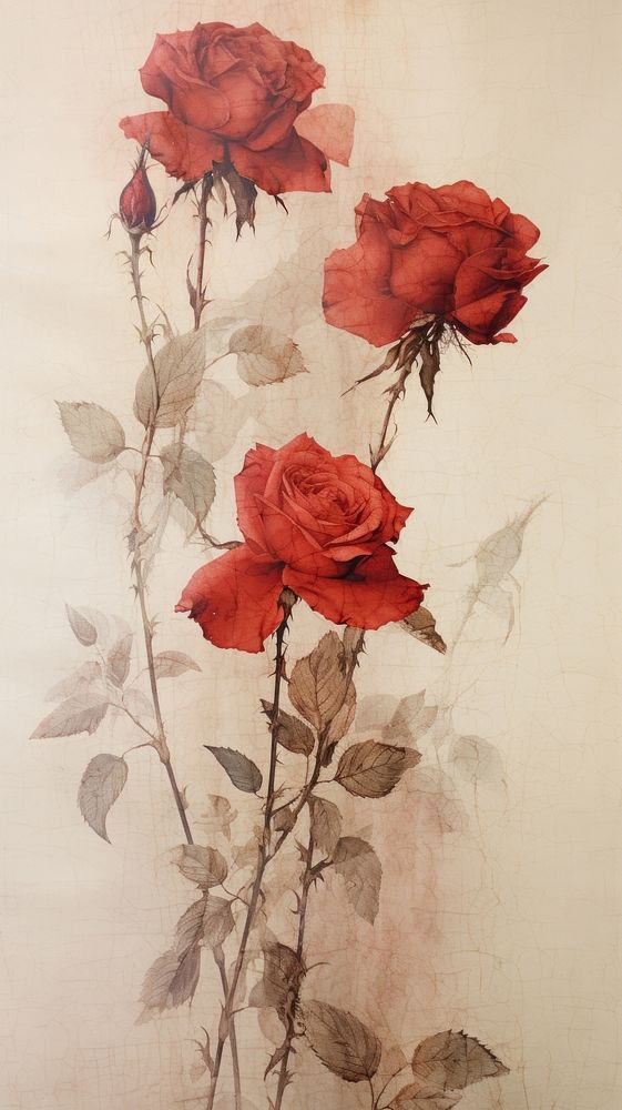 Red roses flower painting plant.