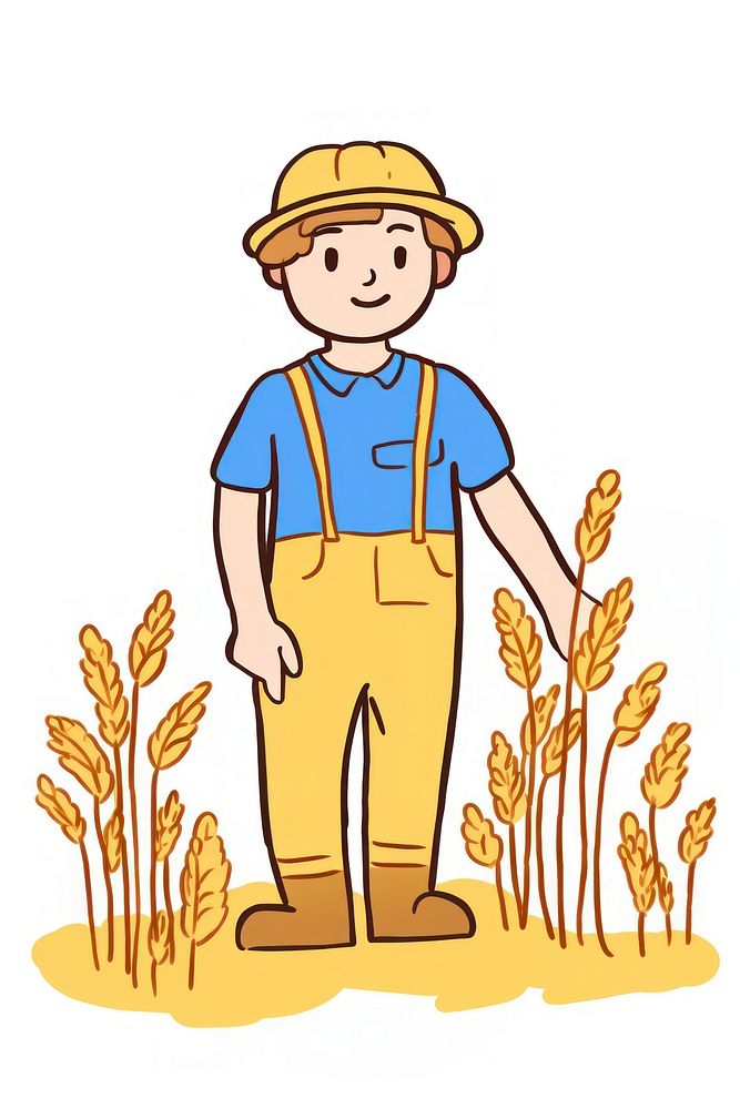Doodle illustration man farmer outdoors harvest cartoon.
