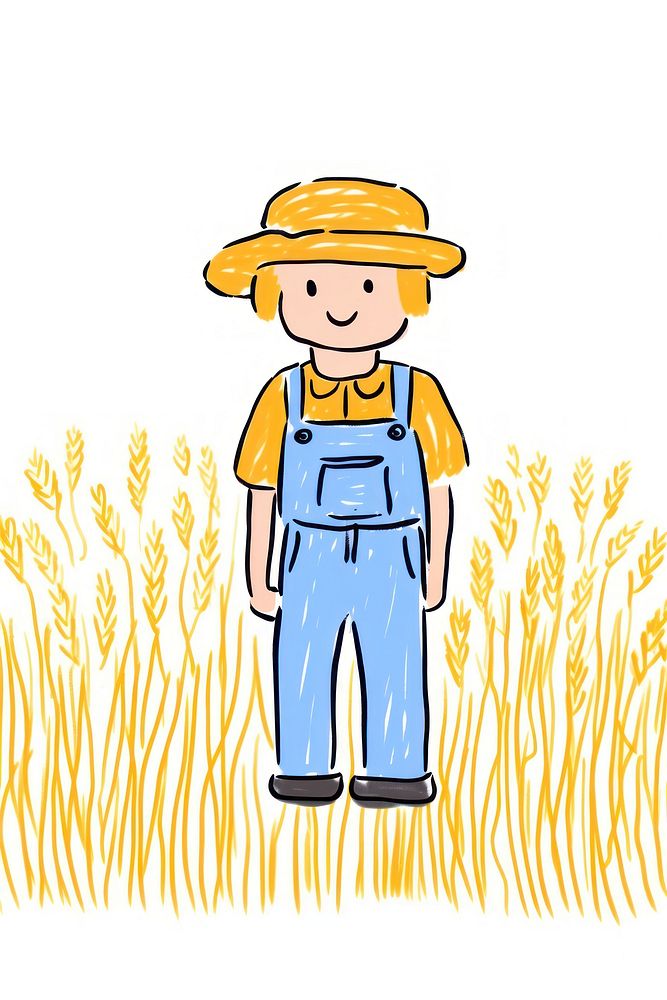 Doodle illustration man farmer cartoon scarecrow outdoors.