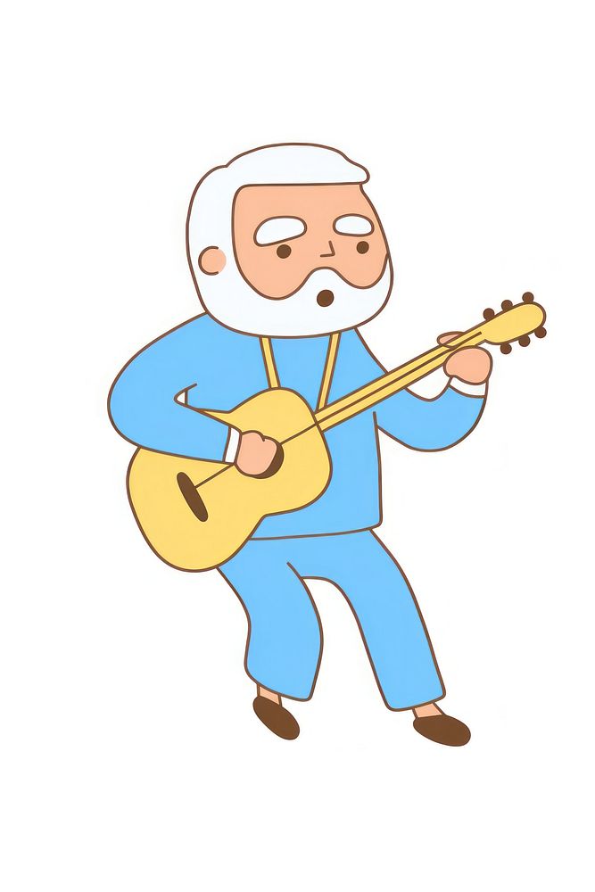 Doodle illustration old man cartoon guitar musician.