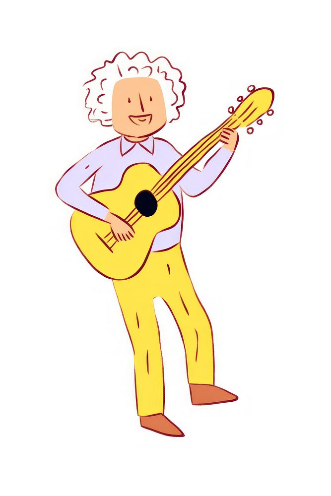 Doodle illustration old man cartoon guitar musician.