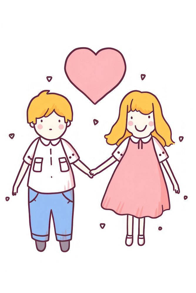 Doodle illustration couple heart drawing cartoon.