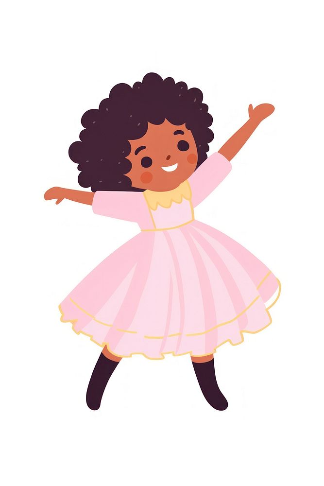 Doodle illustration happy black children dancing cartoon ballet.