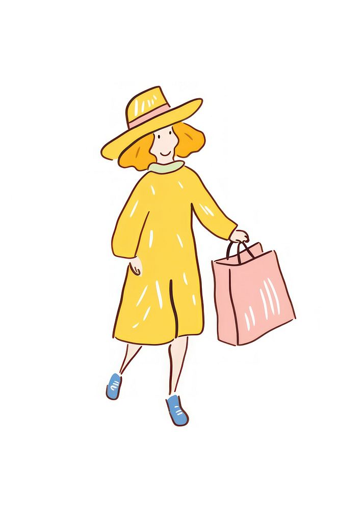 Doodle illustration happy woman bag shopping handbag.