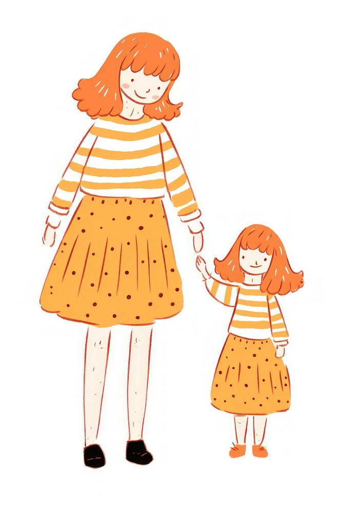 Doodle illustration kid and mother cartoon drawing sketch.