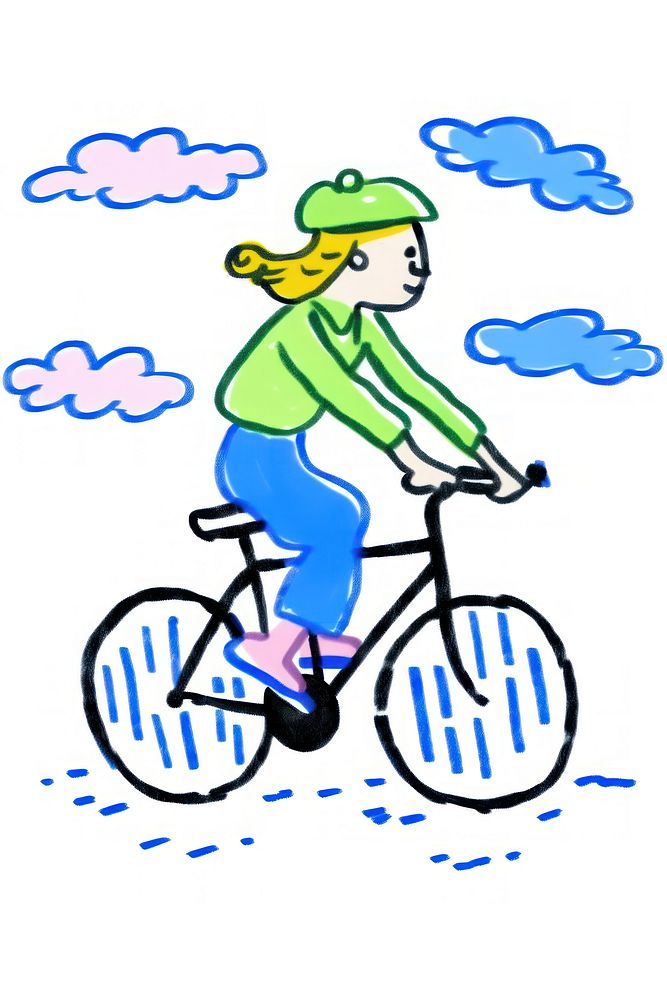 Doodle illustration person cycling bicycle vehicle cartoon.