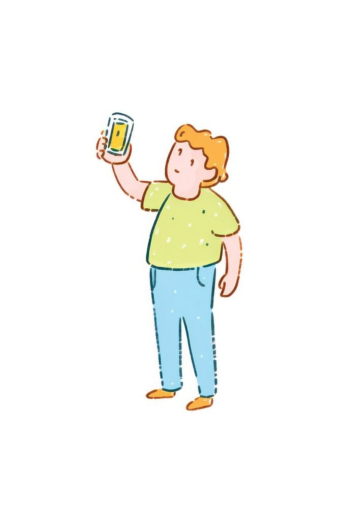 Doodle illustration person drinking cartoon white background photographing.