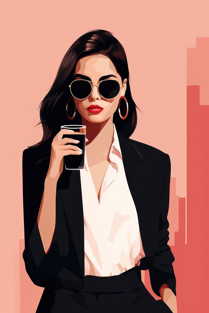 Girl boss aesthetic illustration sunglasses portrait adult.