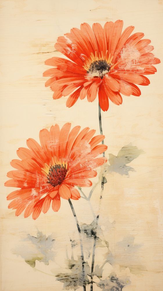 Kiyo-e art daisy painting flower petal.