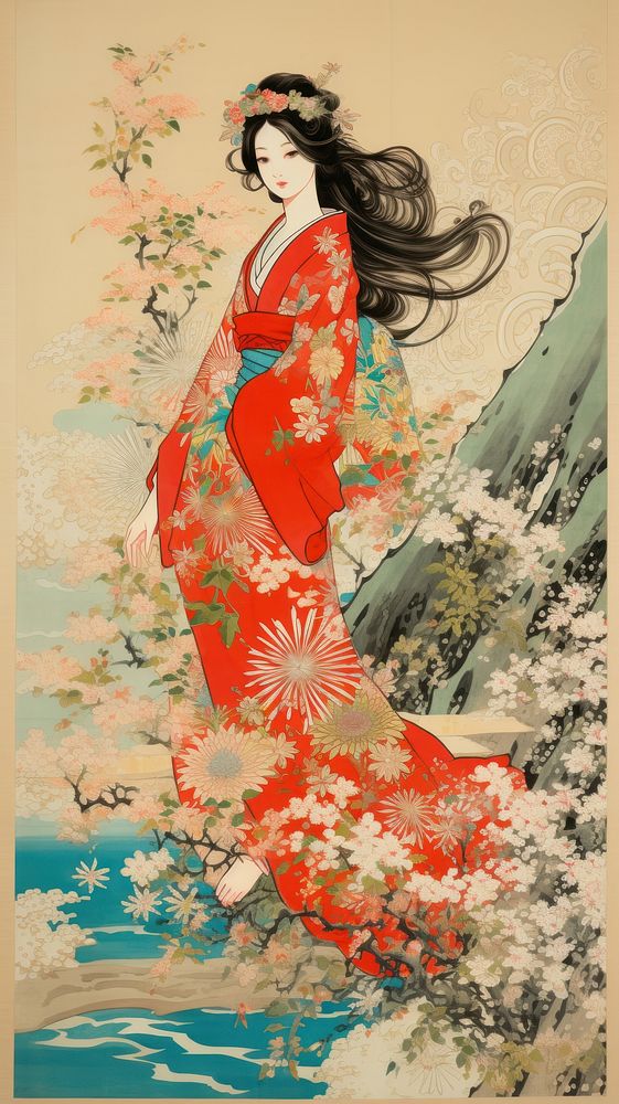 Kiyo-e art daisy fashion kimono adult.