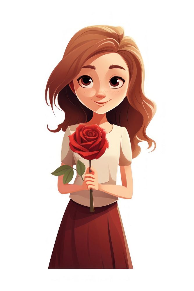 Young girl holding rose cartoon flower adult.