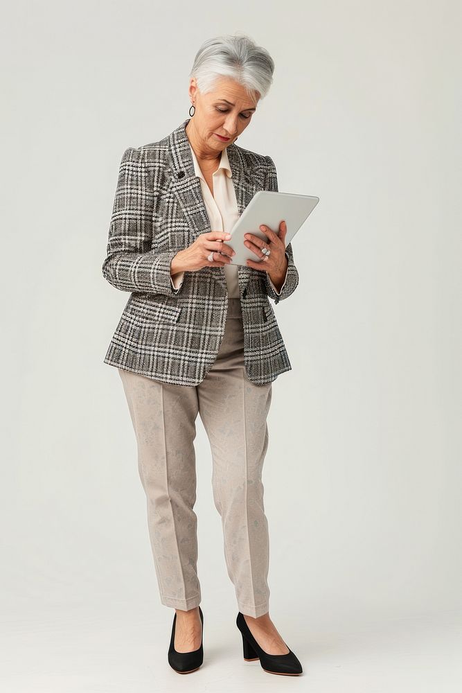 Mature businesswoman using tablet portrait adult photo.