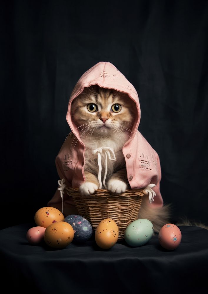 Cat with easter eggs portrait animal mammal.