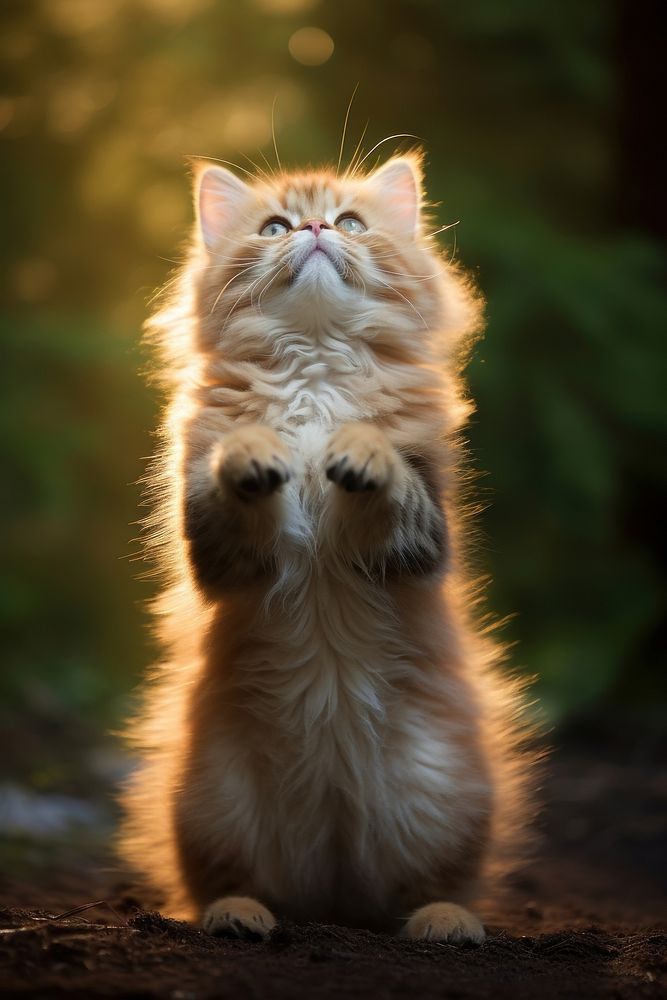 Cute fluffy cat standing mammal animal kitten.
