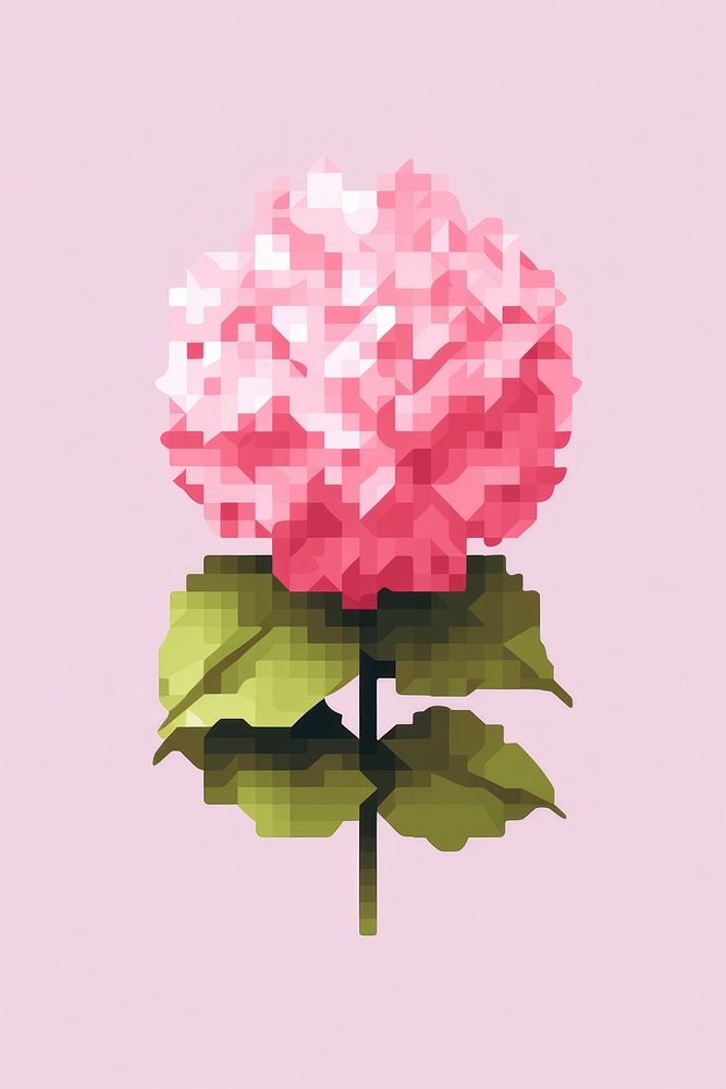 Pink Hydrangea flower pixel art blossom plant.