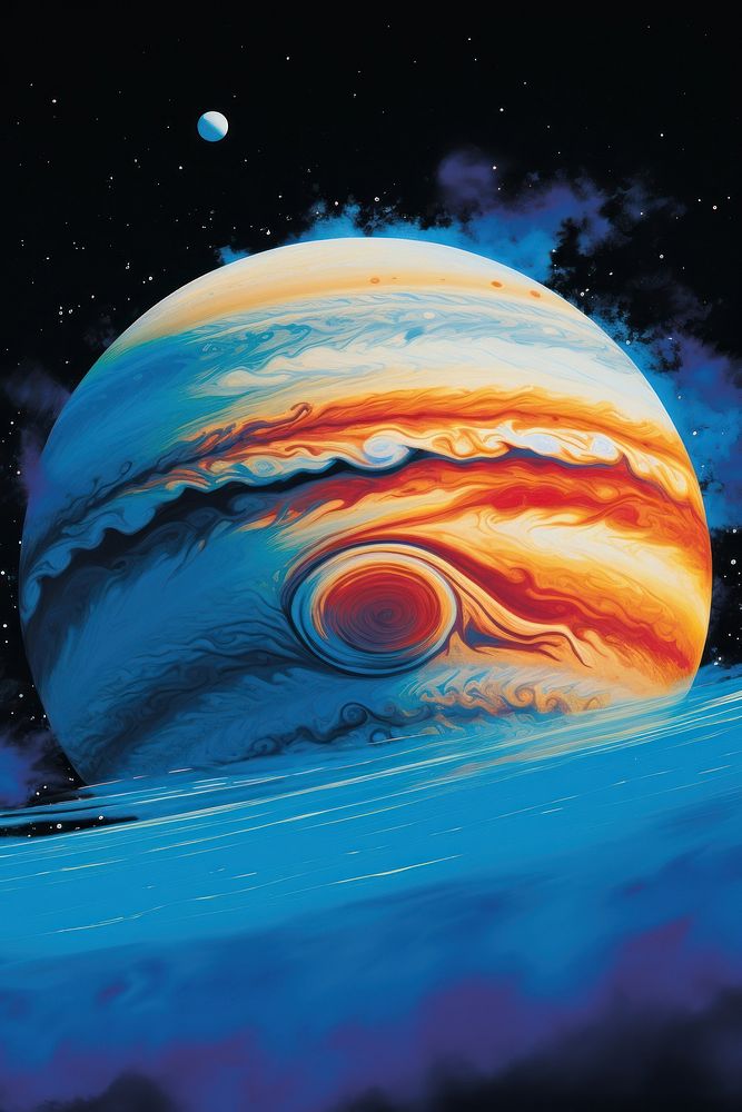 1970s airbrush art of a jupiter astronomy outdoors planet.