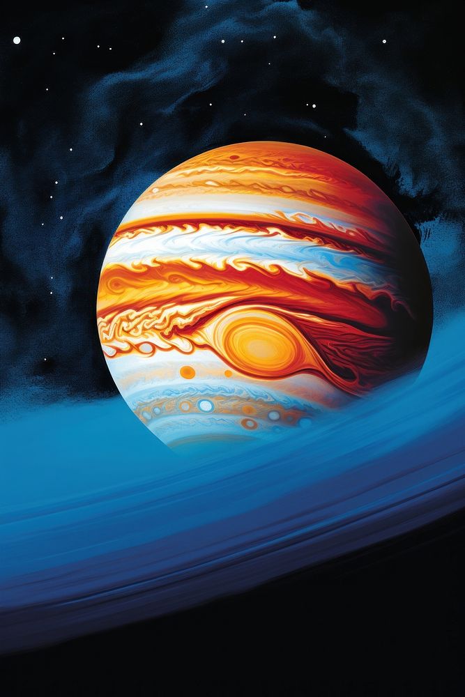 1970s airbrush art of a jupiter astronomy universe outdoors.