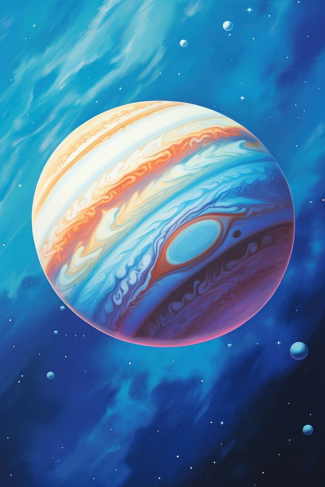 1970s airbrush art of a jupiter astronomy universe planet.