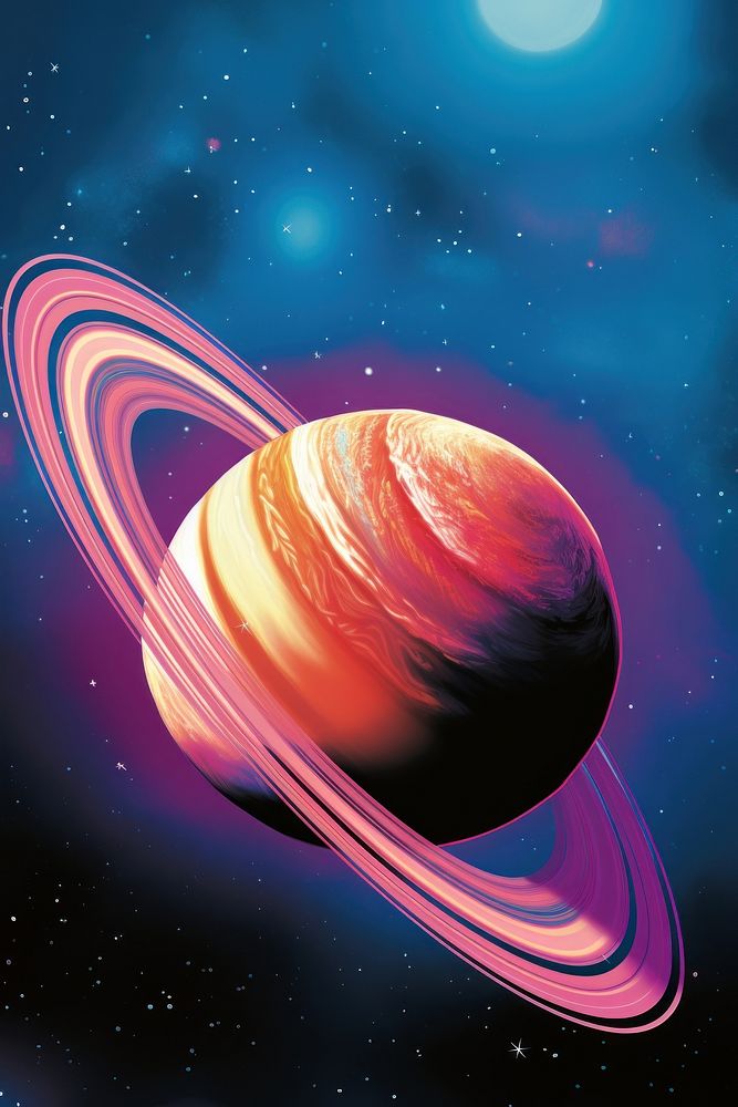1970s airbrush art of a jupiter astronomy universe outdoors.