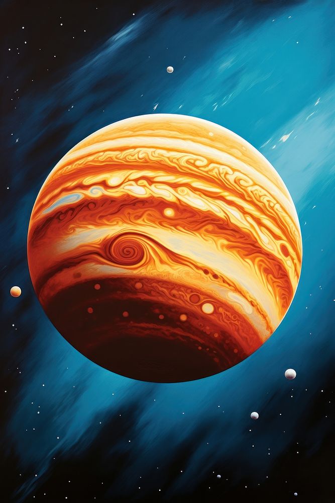 1970s airbrush art of a jupiter astronomy universe planet.