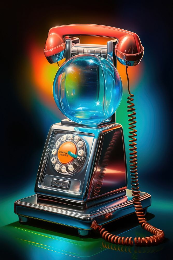 1970s airbrush art of a smartphone nostalgia light electronics.