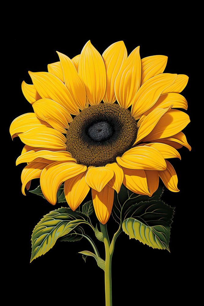 A sunflower plant black background inflorescence.