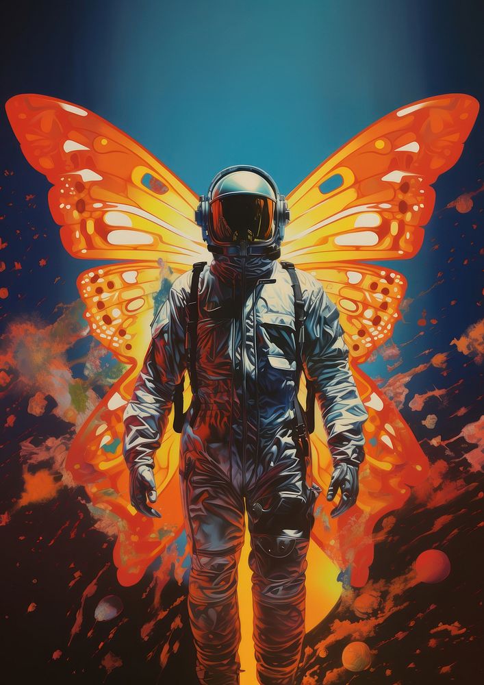 An astronaut and a butterfly nature futuristic fragility.