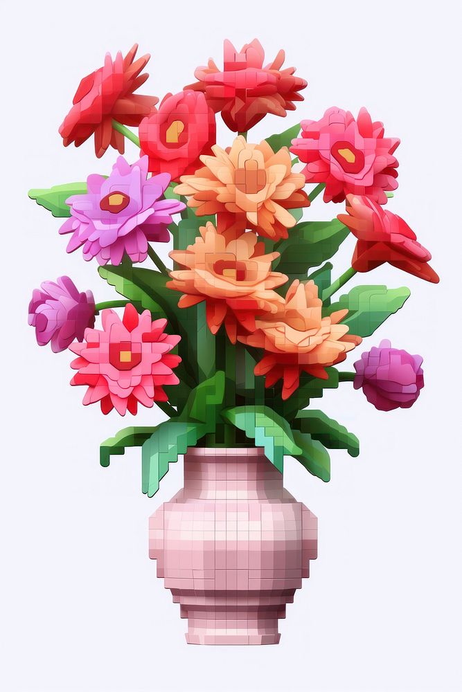 3D pixel art flowers vase petal plant.