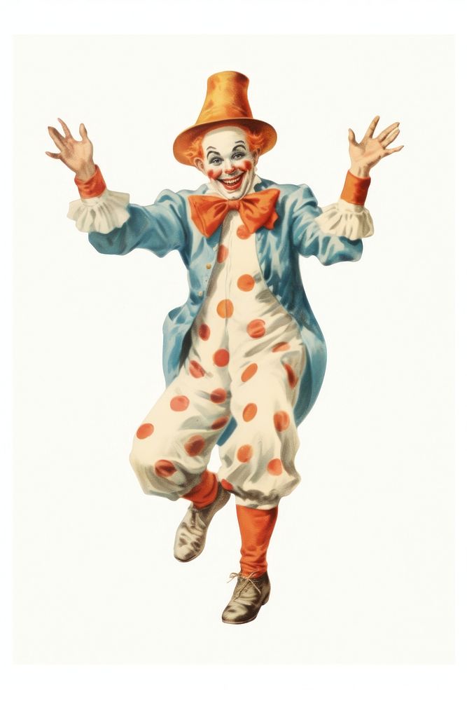 Vintage illustration of clown dance representation celebration accessories.