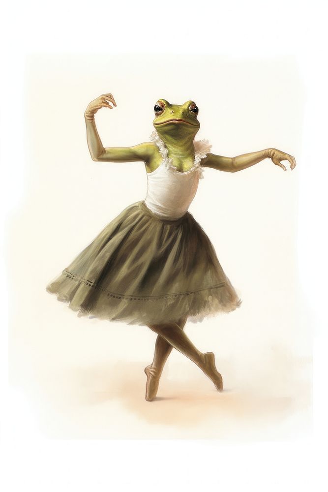 Vintage illustration of frogs ballet dancing representation recreation.