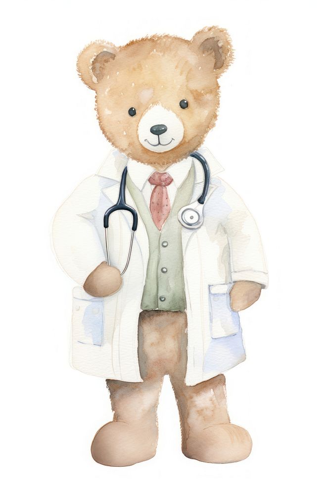 Teddy bear doctor toy white background.