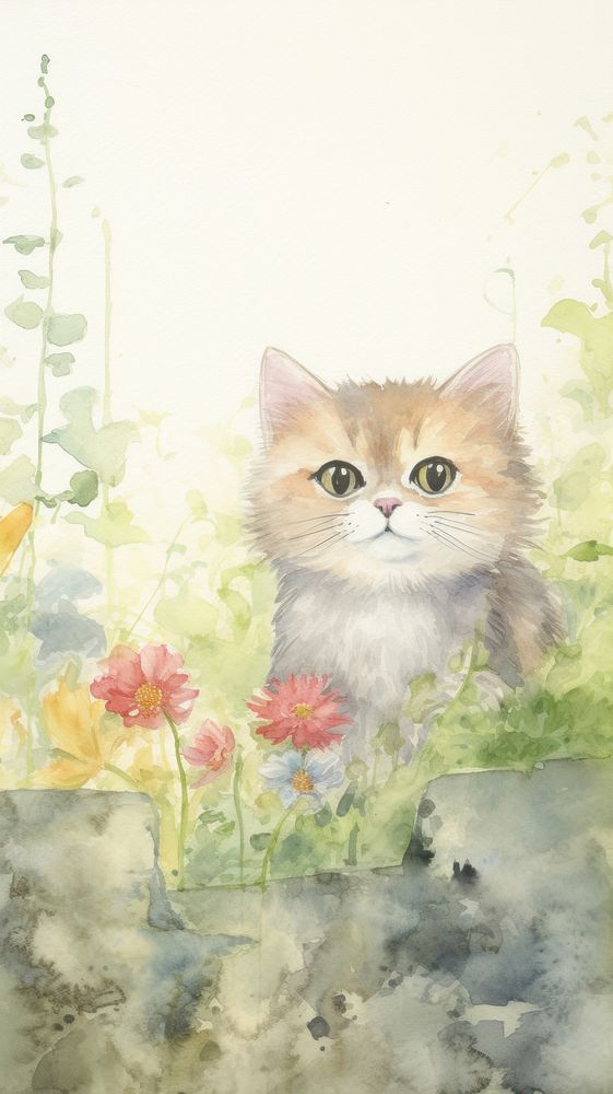 Wallpaper cat with garden painting animal mammal.