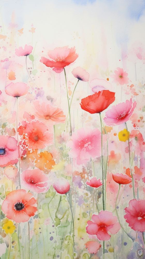 Wallpaper flower field painting blossom poppy.