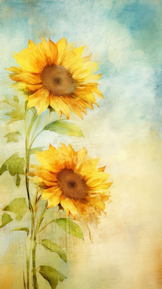 Wallpaper sunflowers painting plant sky.