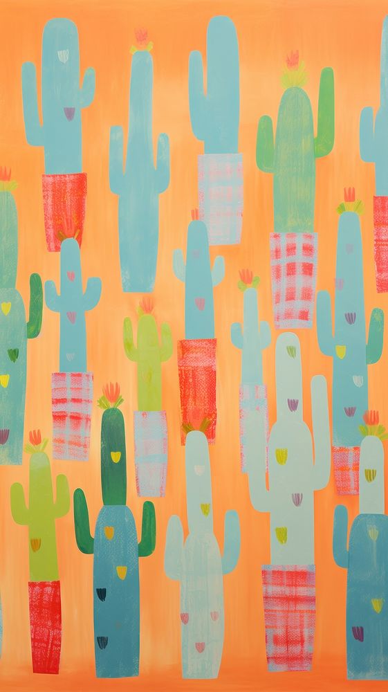 Giant cactuses painting backgrounds pattern.