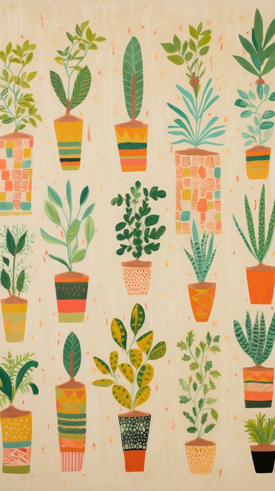 Jumbo potted plants pattern backgrounds painting.