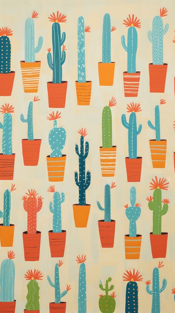 Potted cactus plants backgrounds pattern representation.