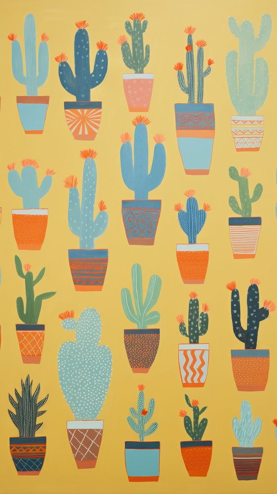 Potted cactus plants backgrounds pattern repetition.