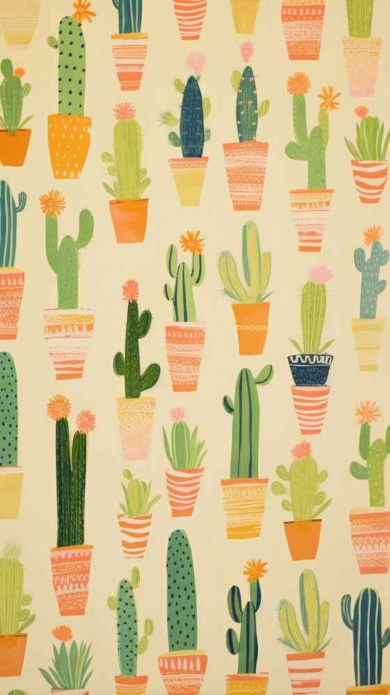 Potted cactus plants backgrounds pattern creativity.