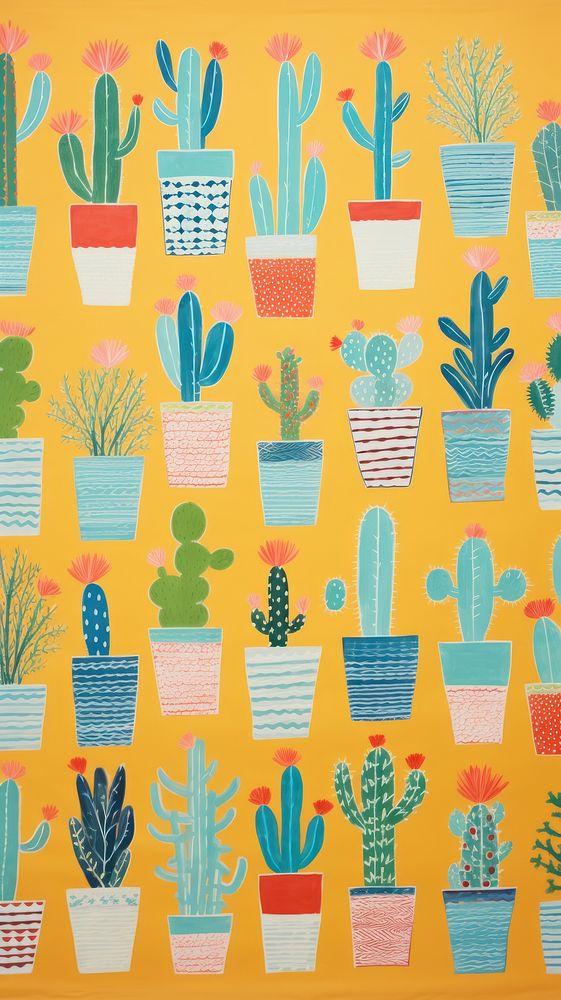 Potted cactus plants backgrounds pattern representation.