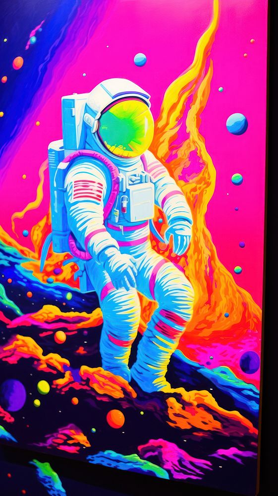 Astronaut painting blue representation.