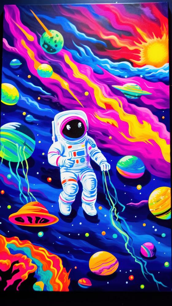 Astronaut painting purple representation.