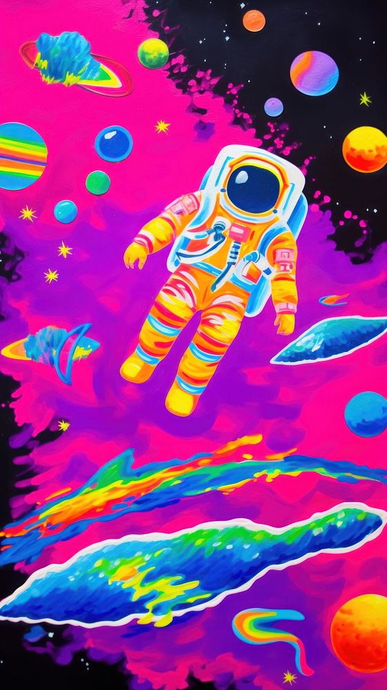 Astronaut painting purple representation.