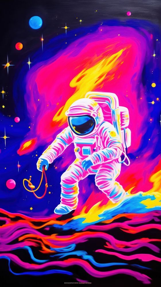 Astronaut painting purple light.
