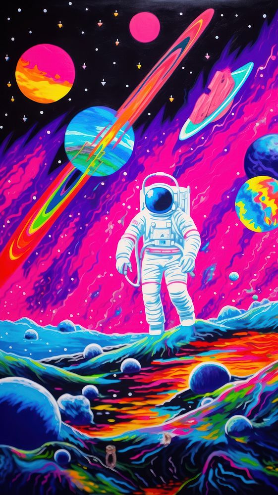 Astronaut at space astronomy universe painting.