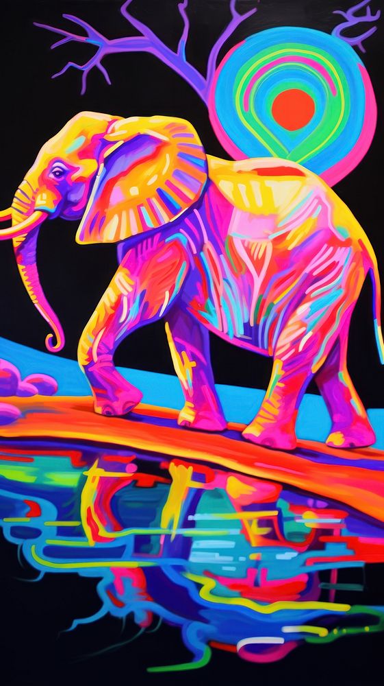 Elephant walking purple wildlife painting.