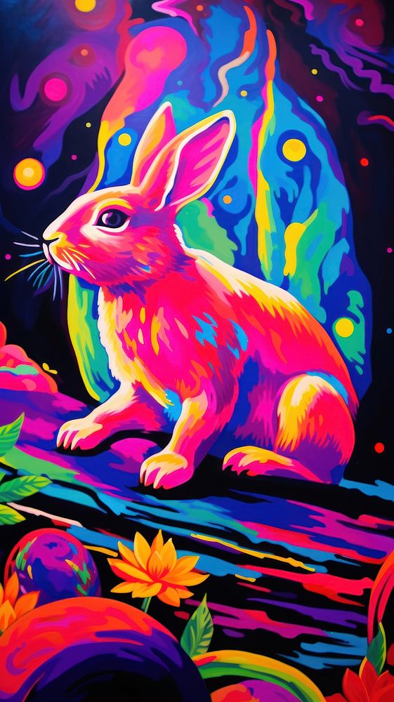Rabbit painting purple animal.