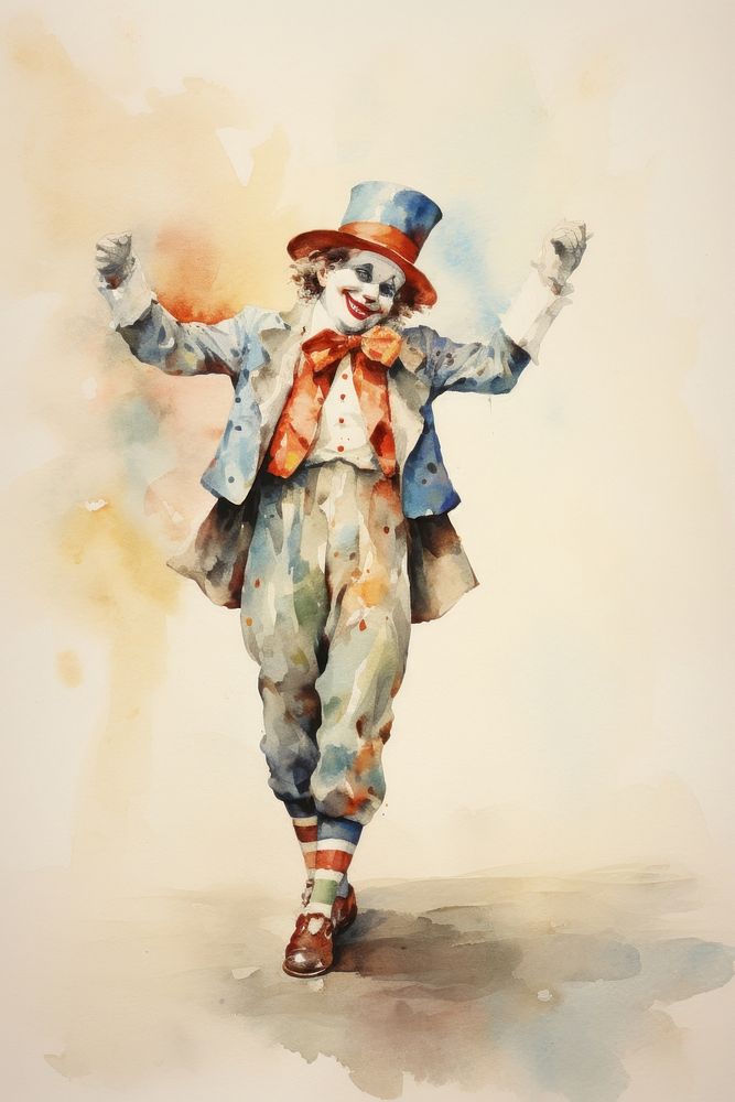Clown dance watercolor art painting representation.